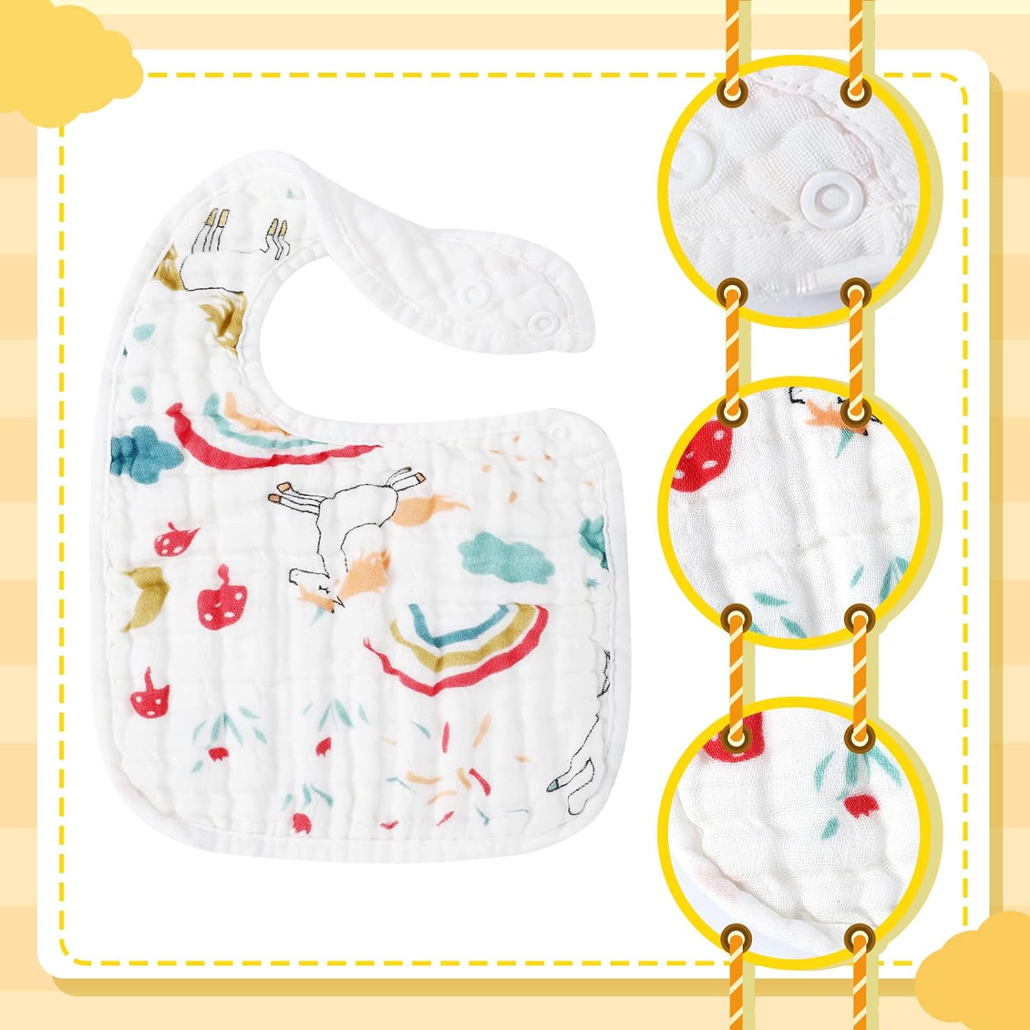 Cindeer 12 Pcs Snap Muslin Baby Bibs for Boy Girl, Cotton Drool Bibs, 6 Layers of Cotton Gauze Baby Saliva Towel Baby Bibs for Infant Neutral Newborns Toddlers Drooling Teething Feeding Baby Shower - Image 3